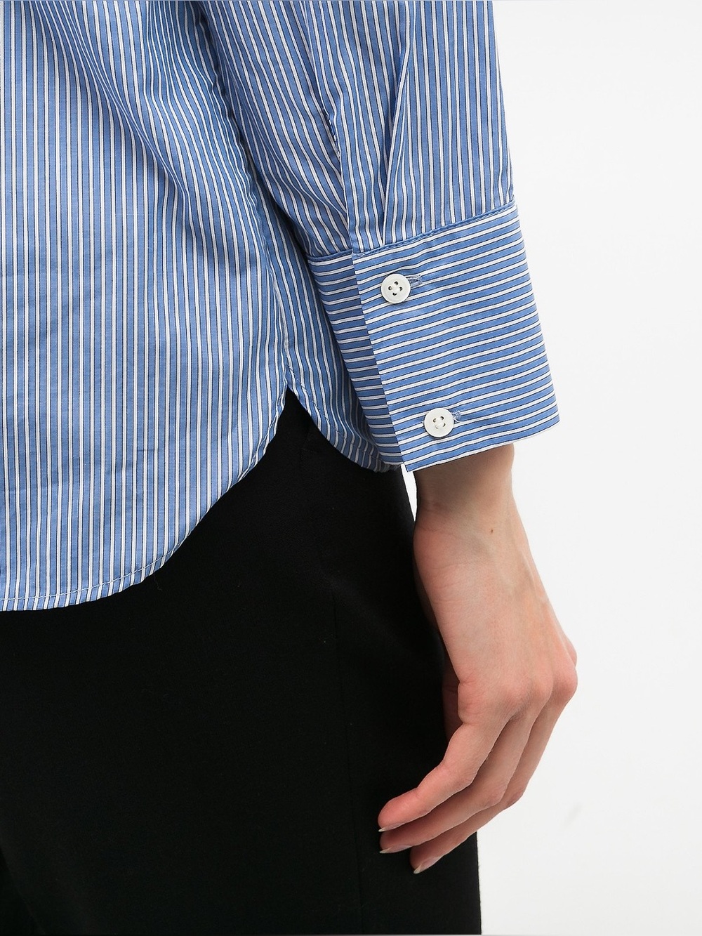 Sandro Paris Blue Striped Lace Ruffle Button Up Blouse Size 3 M/L French Classic - Picture 4 of 12